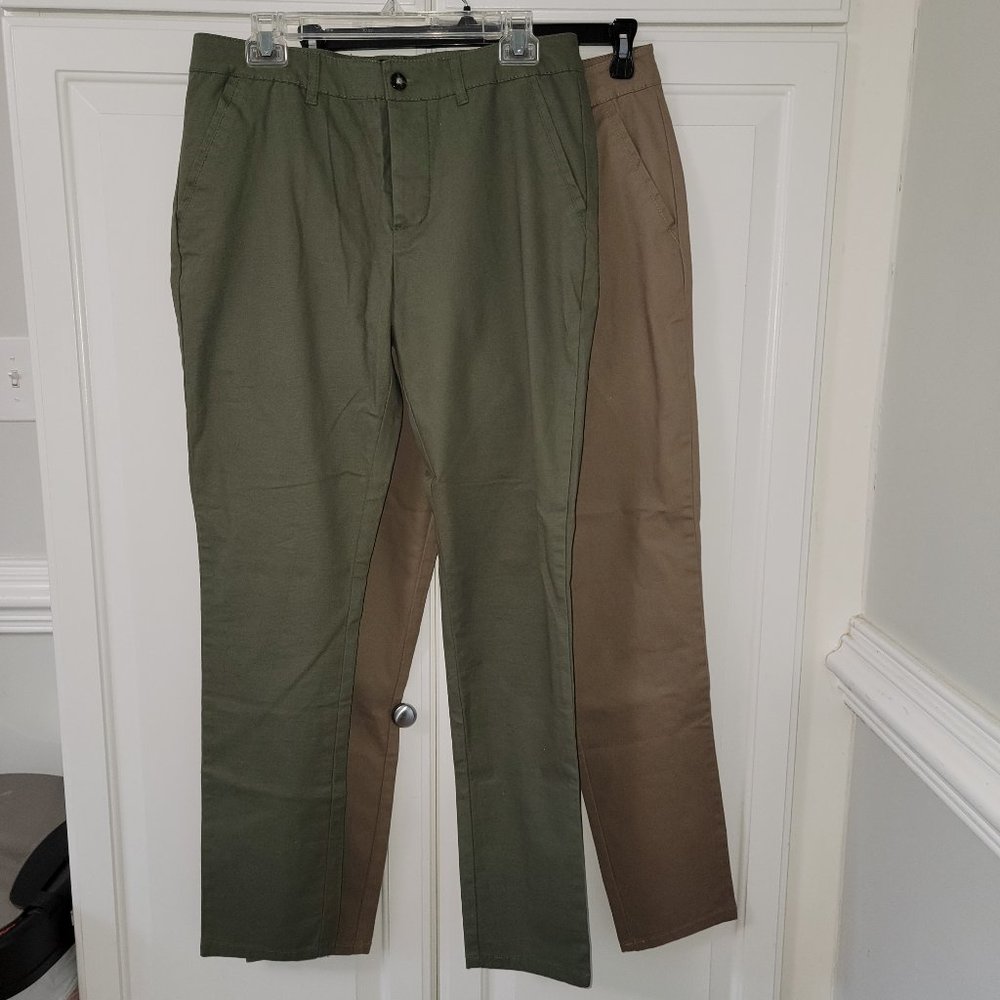 2 Pair - 33x32 Men's Asos Design Button Fly Chinos Casual Green Khaki Pants